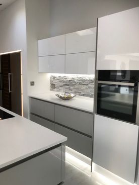 High Gloss White and Light Grey Kitchen