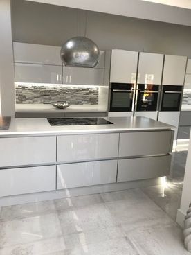 Mixture of Light Grey and White High Gloss Kitchen